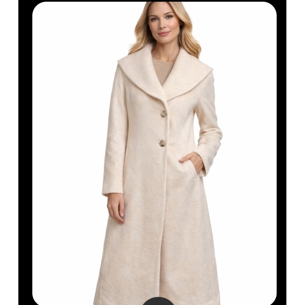 Cole Haan Womens Wool Alpaca‎ Blend Coat Longline Collared Size L Beige